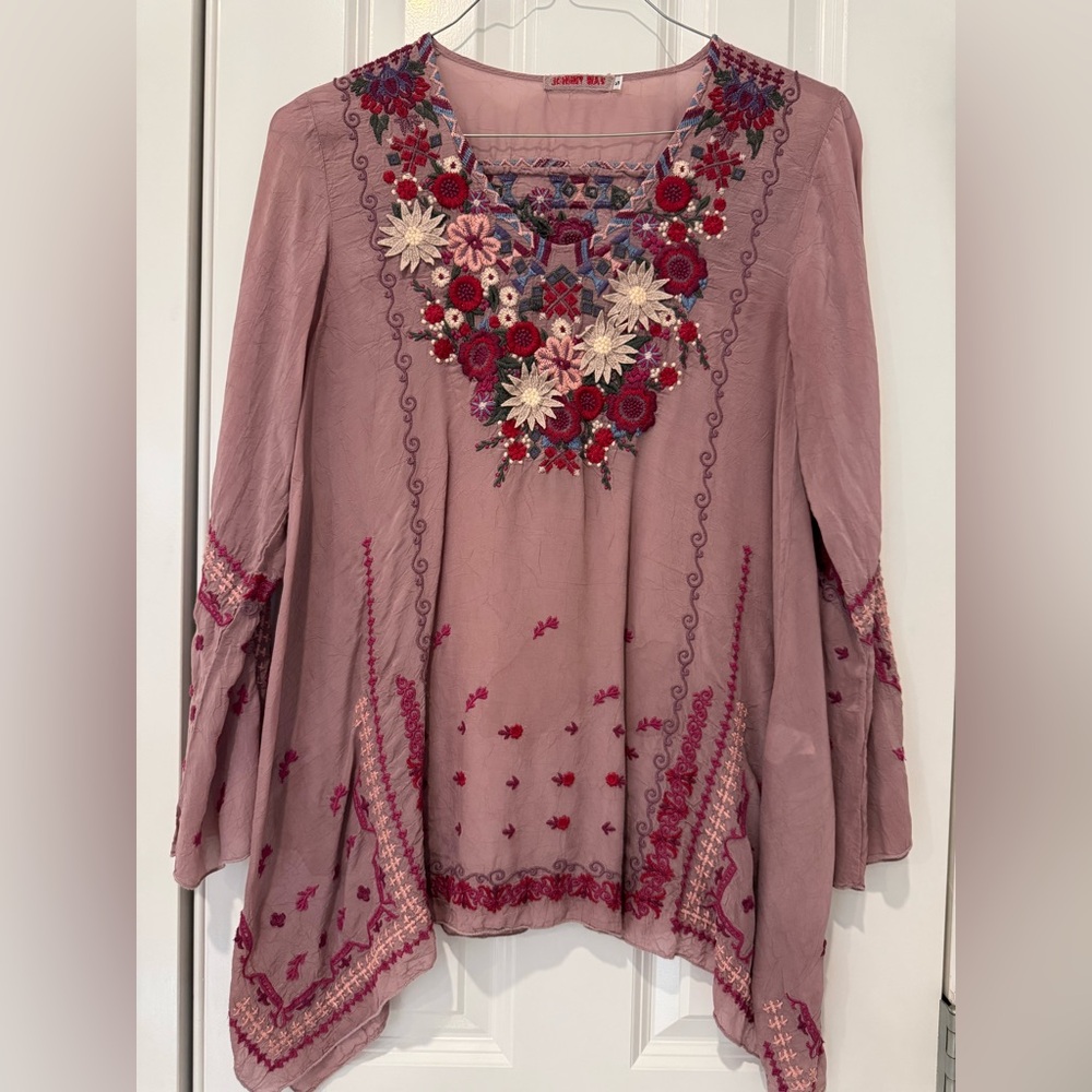 Johnny Was “Wish Stitch” Zephyr Embroidered Floral Tunic